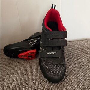 Women’s Black and Red Clip-in Cycling Shoes with Velcro Straps fits Pelaton